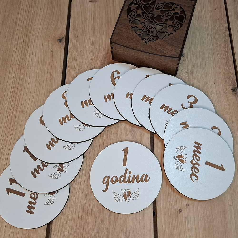 Drveni Set Mesečnih Markera za Bebe - Milestone Cards