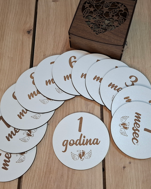Drveni Set Mesečnih Markera za Bebe - Milestone Cards
